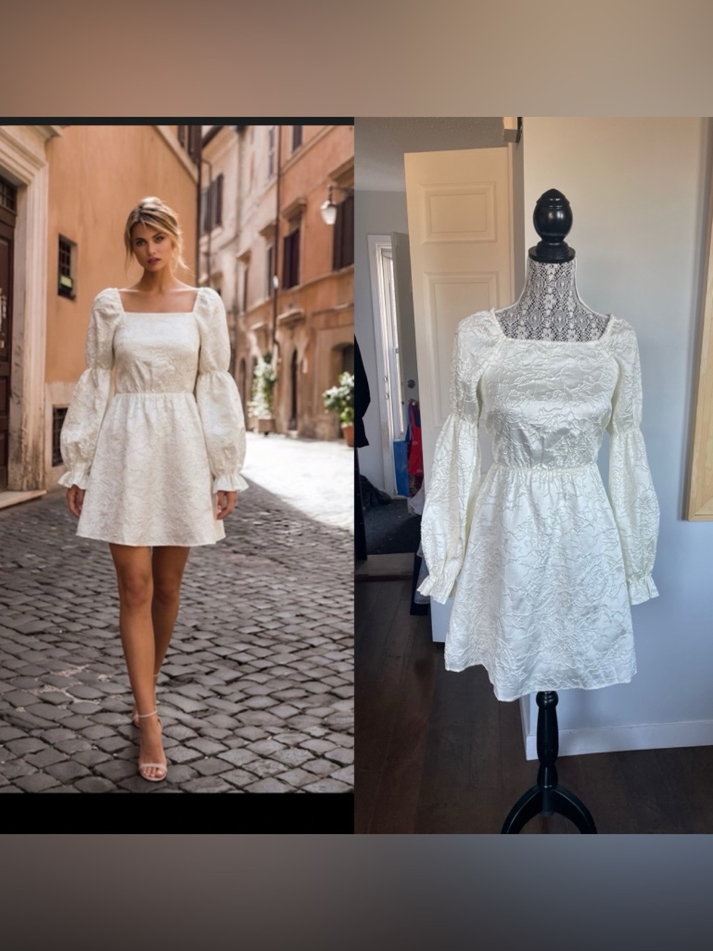 NWT NA-KD Jacquard Open Lace Up Back Fit and Flare Puff Sleeve Dress XS/Small